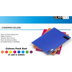 GLAM - Cuaderno Glamtex College 100h 5mm Matemática Liso Colors 8u
