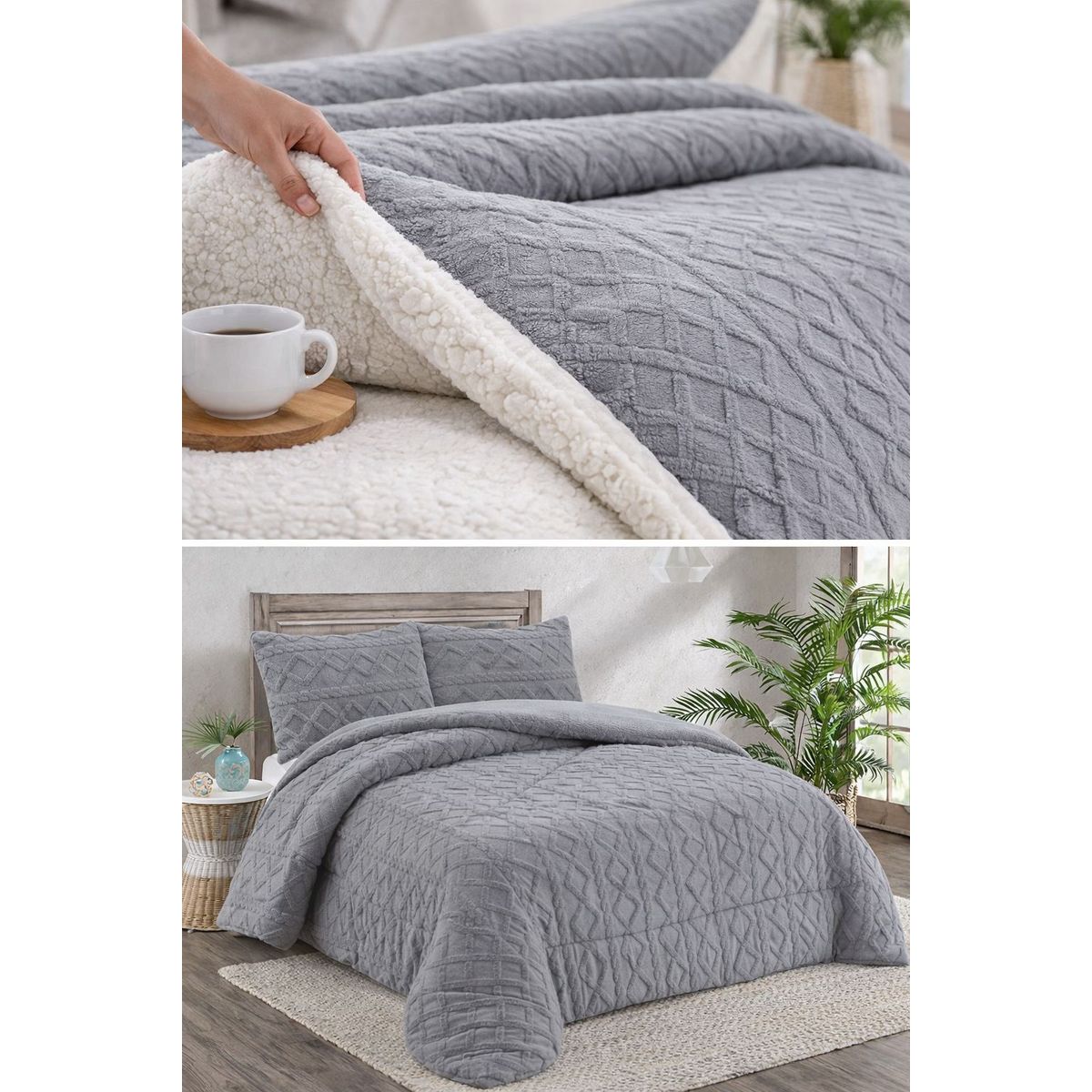 GENERICO - Cubrecama de Invierno Sherpa Texturizado con Chiporro 2 Plazas. TH03