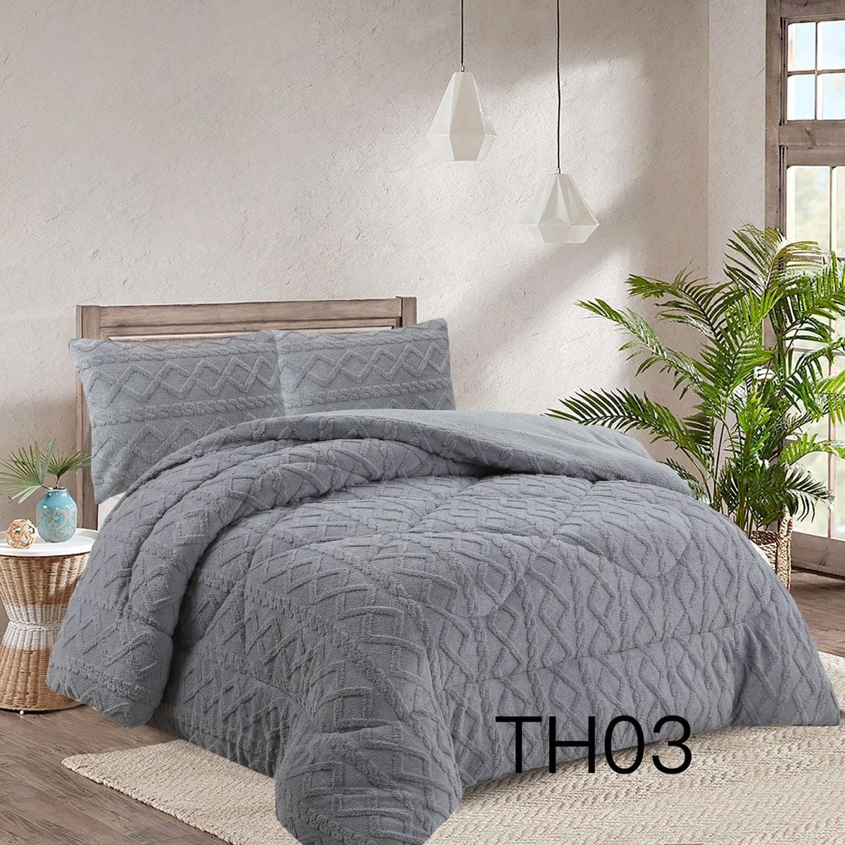 GENERICO - Cubrecama de Invierno Sherpa Texturizado con Chiporro 2 Plazas. TH03