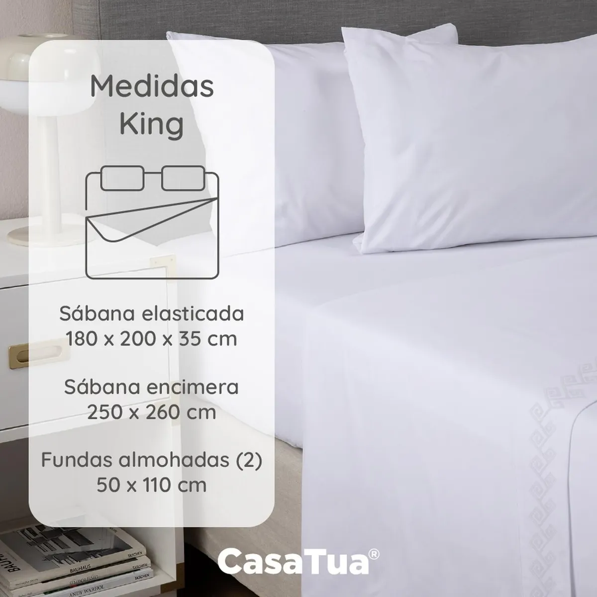 CASATUA - Sabanas 1800 Hotel CasaTua Ultra Suaves Bordadas King - Blanco - King