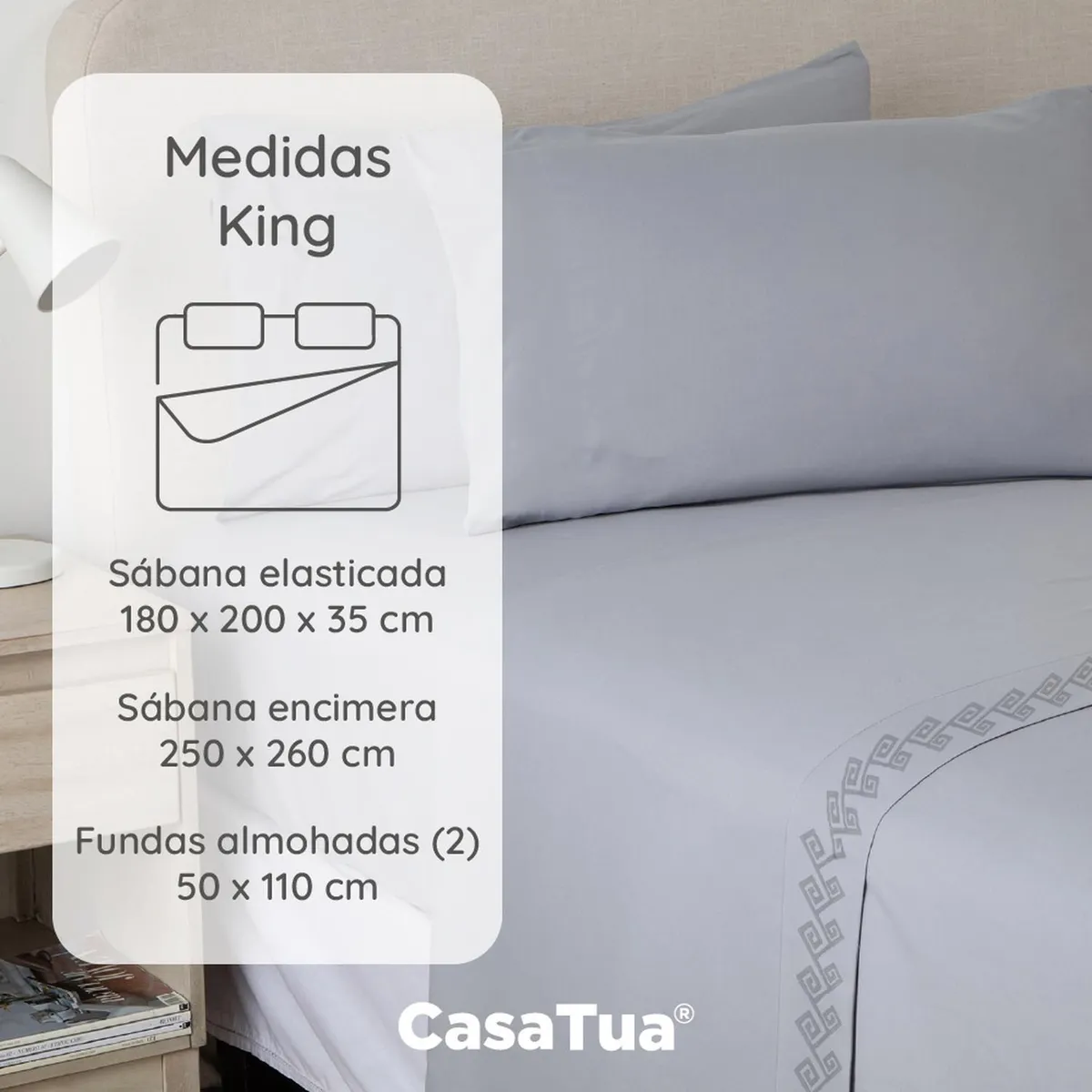 CASATUA - Sabanas 1800 Hotel CasaTua Ultra Suaves Bordadas King - Gris - King