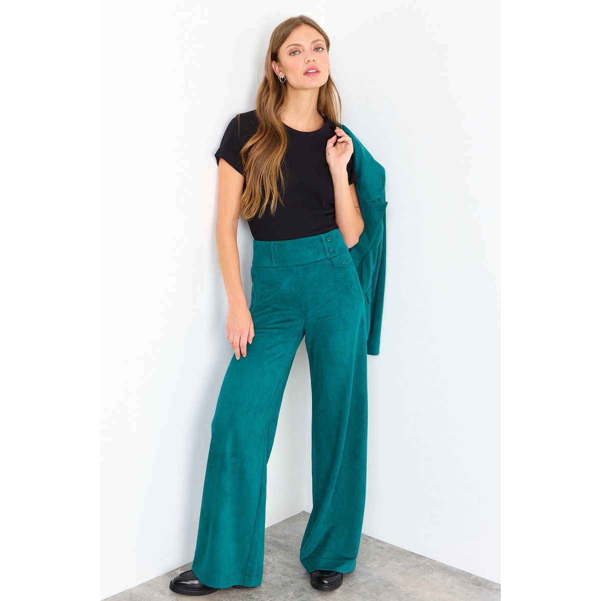 IO - Pantalon Liso Mujer Verde Petróleo Io