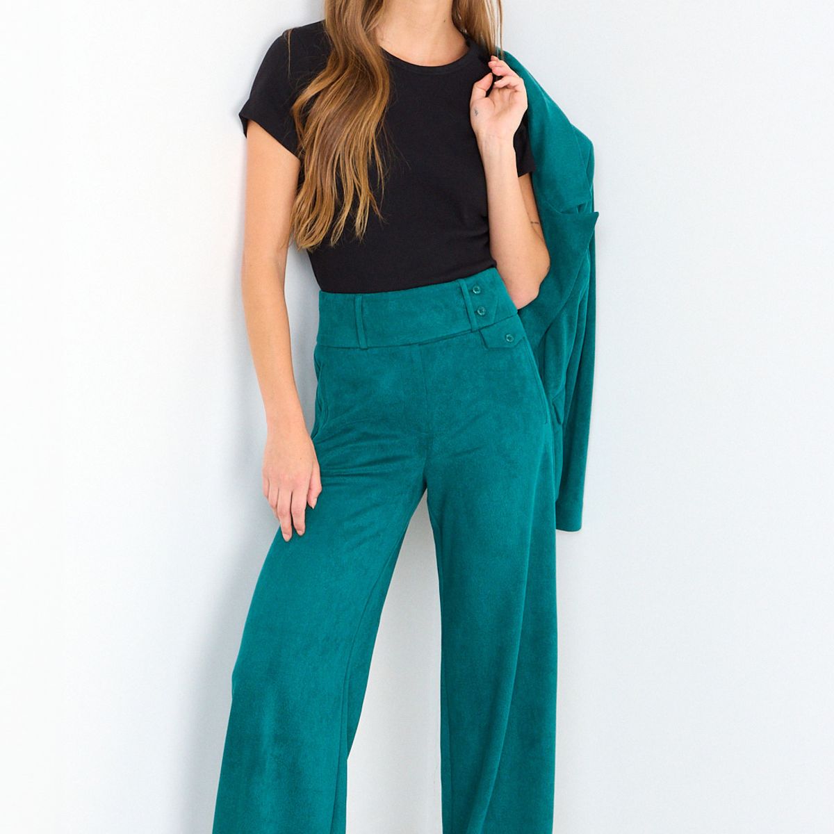 IO - Pantalon Liso Mujer Verde Petróleo Io