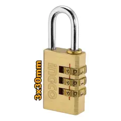 INGCO - Candado De Bronce De 3 Dígitos 30mm DBCK0303 Dorado