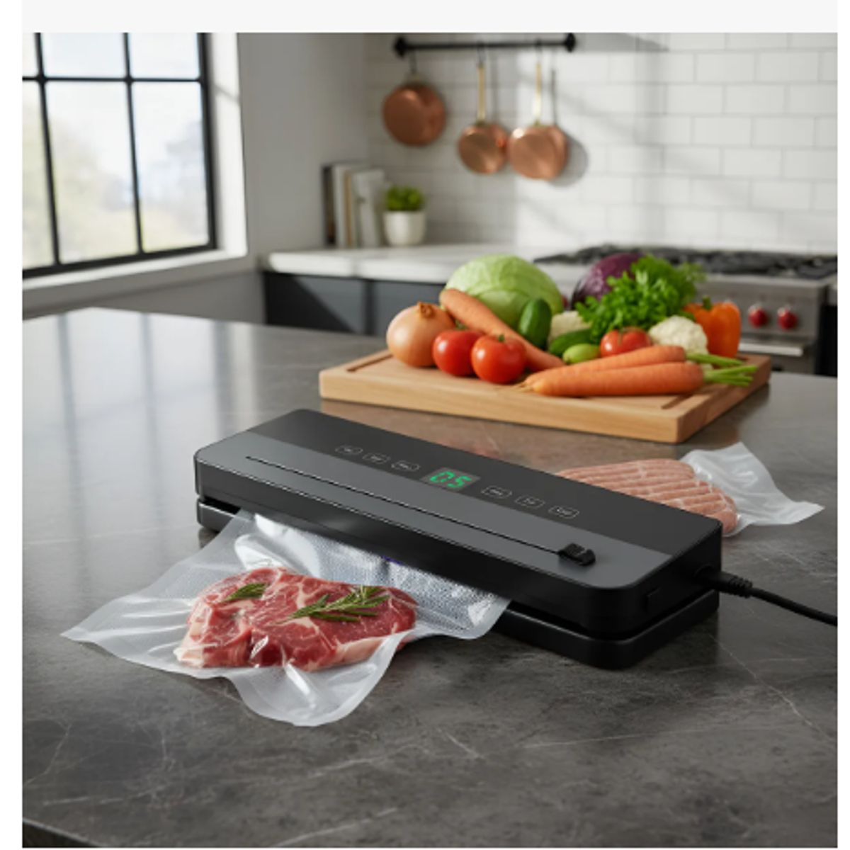 GENERICO - Maquina Selladora Al Vacío Sellar Alimentos + 40 Bolsas Azul Marino