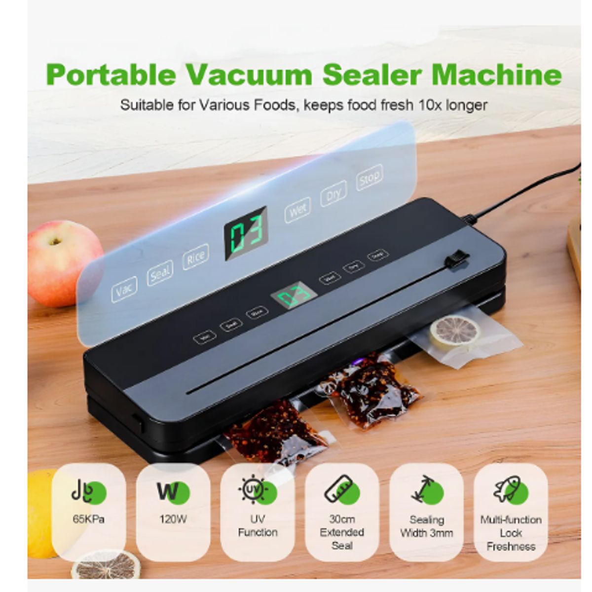 GENERICO - Maquina Selladora Al Vacío Sellar Alimentos + 40 Bolsas Azul Marino