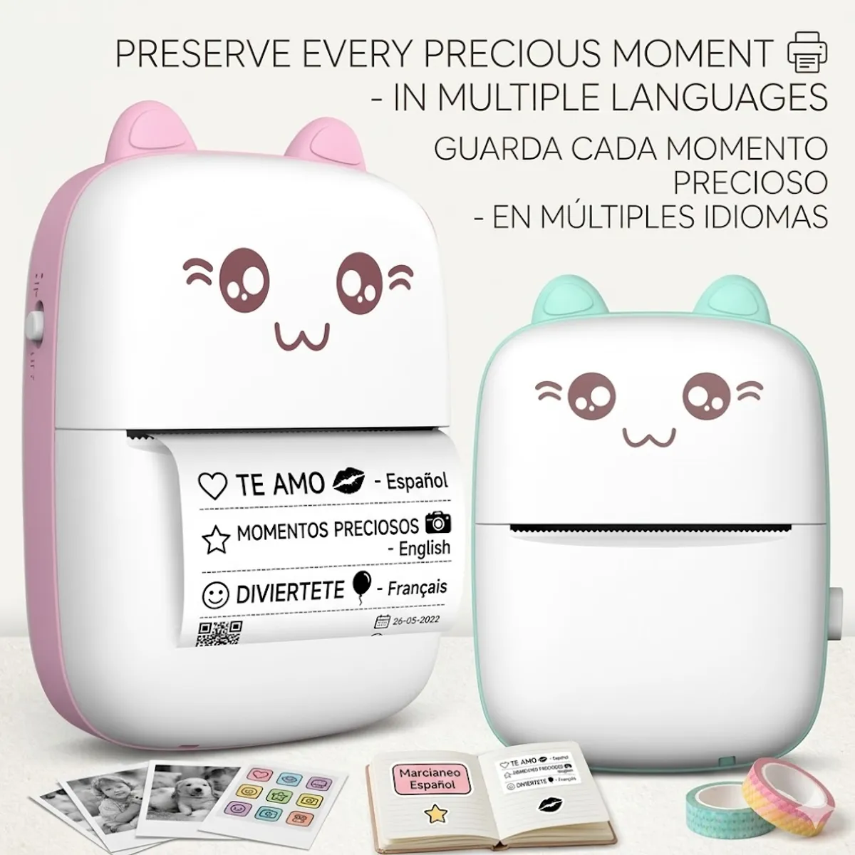 GENERICO - Mini Impresora Térmica Portátil con diseño de gatito