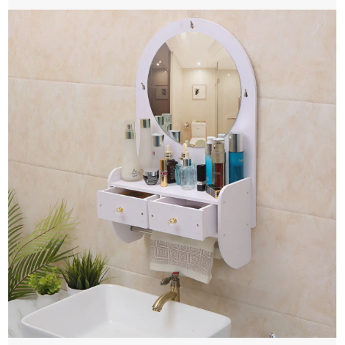 GENERICO - Estante Repisa De Baño Con Espejo Blanco