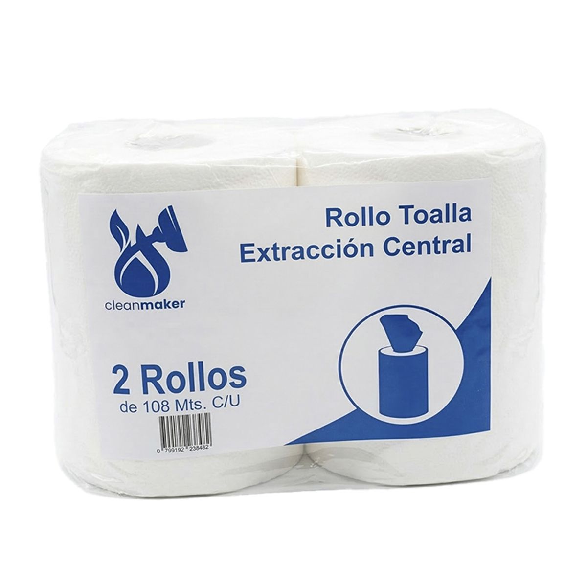 GENERICO - Pack 2 Rollos de Toalla de Papel Hoja Simple Extracción Central 108 Mts