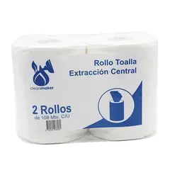 GENERICO - Pack 2 Rollos de Toalla de Papel Hoja Simple Extracción Central 108 Mts