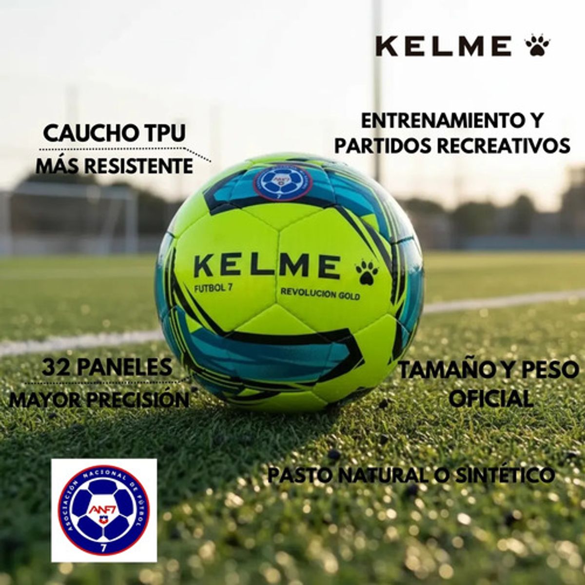 KELME - Balon Futbolito Futbol 7 Revolución Gold 5 Kelme Bote Medio Amarillo