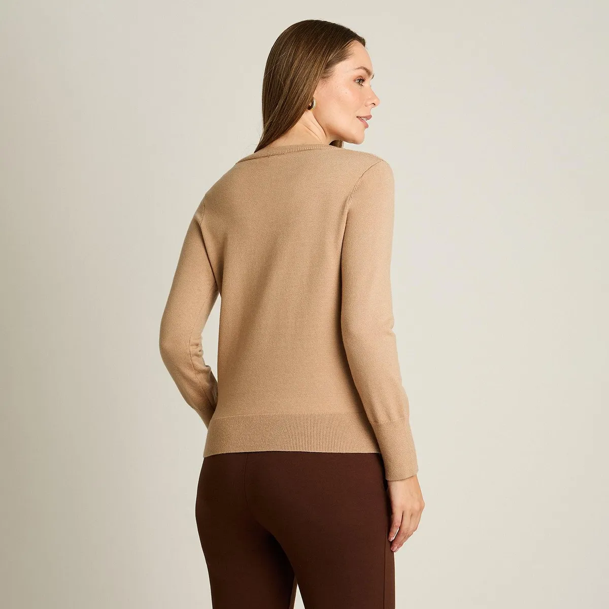 LORENZO DI PONTTI - Sweater Camel con Estampado de Rombos y Detalles de Pedrería en Tejido