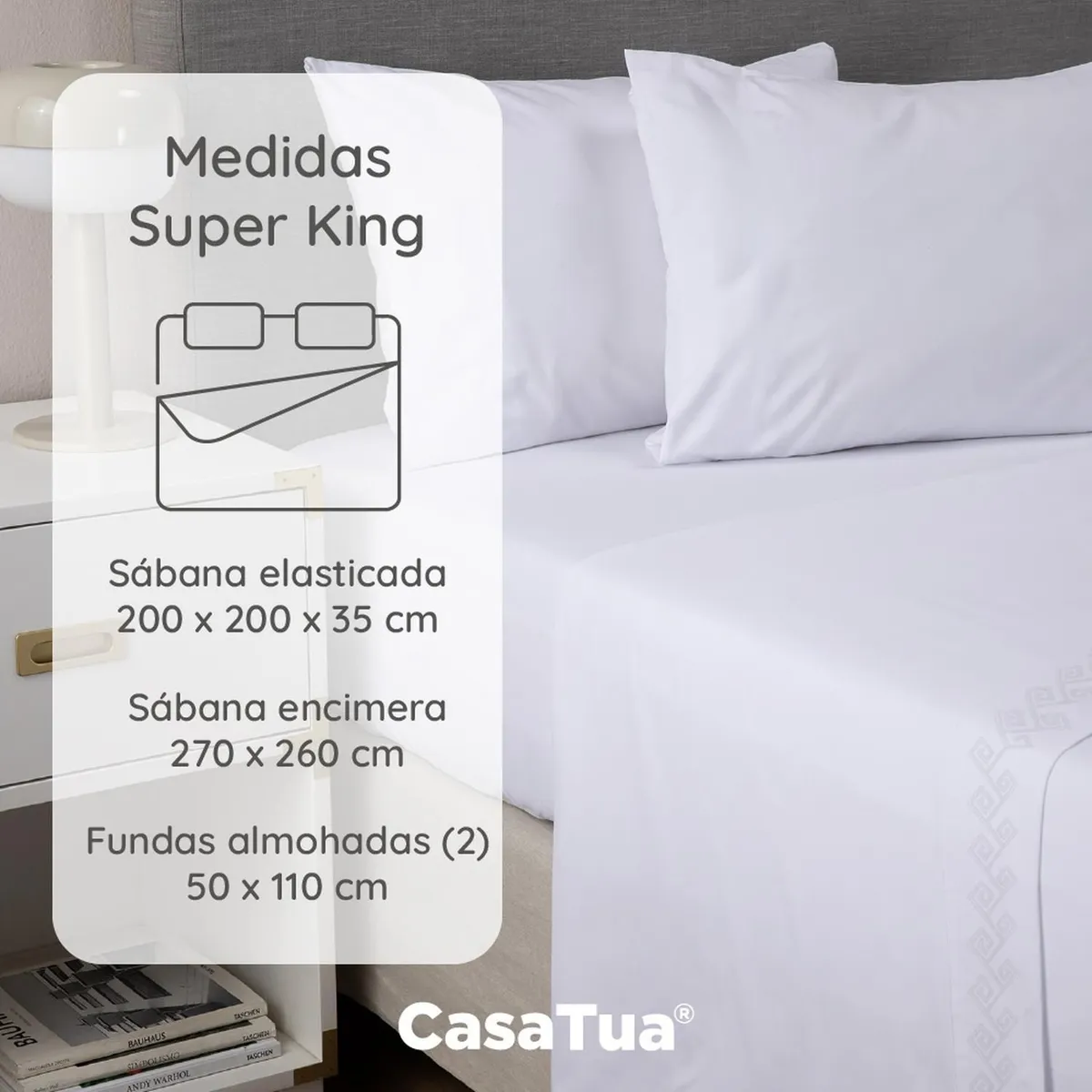 CASATUA - Sabanas 1800 Hotel CasaTua Ultra Suaves Bordadas Super King - Blanco - Super King