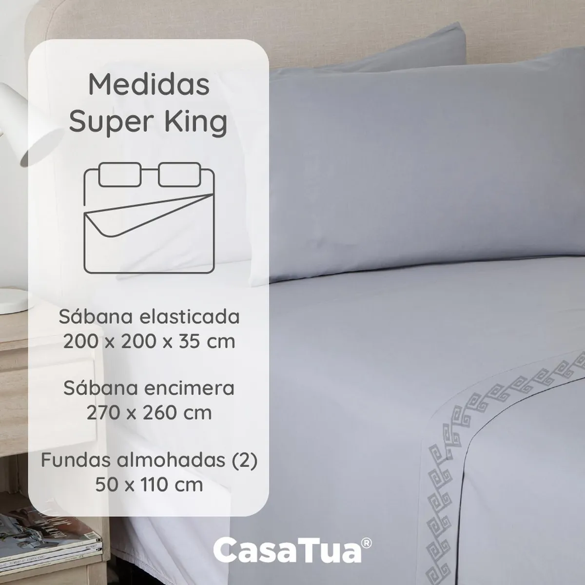 CASATUA - Sabanas 1800 Hotel CasaTua Ultra Suaves Bordadas Super King - Gris - Super King