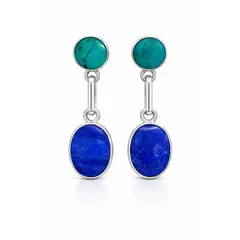 JIREH JOYAS - Aros Turquesa Lapislázuli Ovalado Plata 950 Tornillo Mariposa Colgantes Mujer Elegantes Piedra Azul