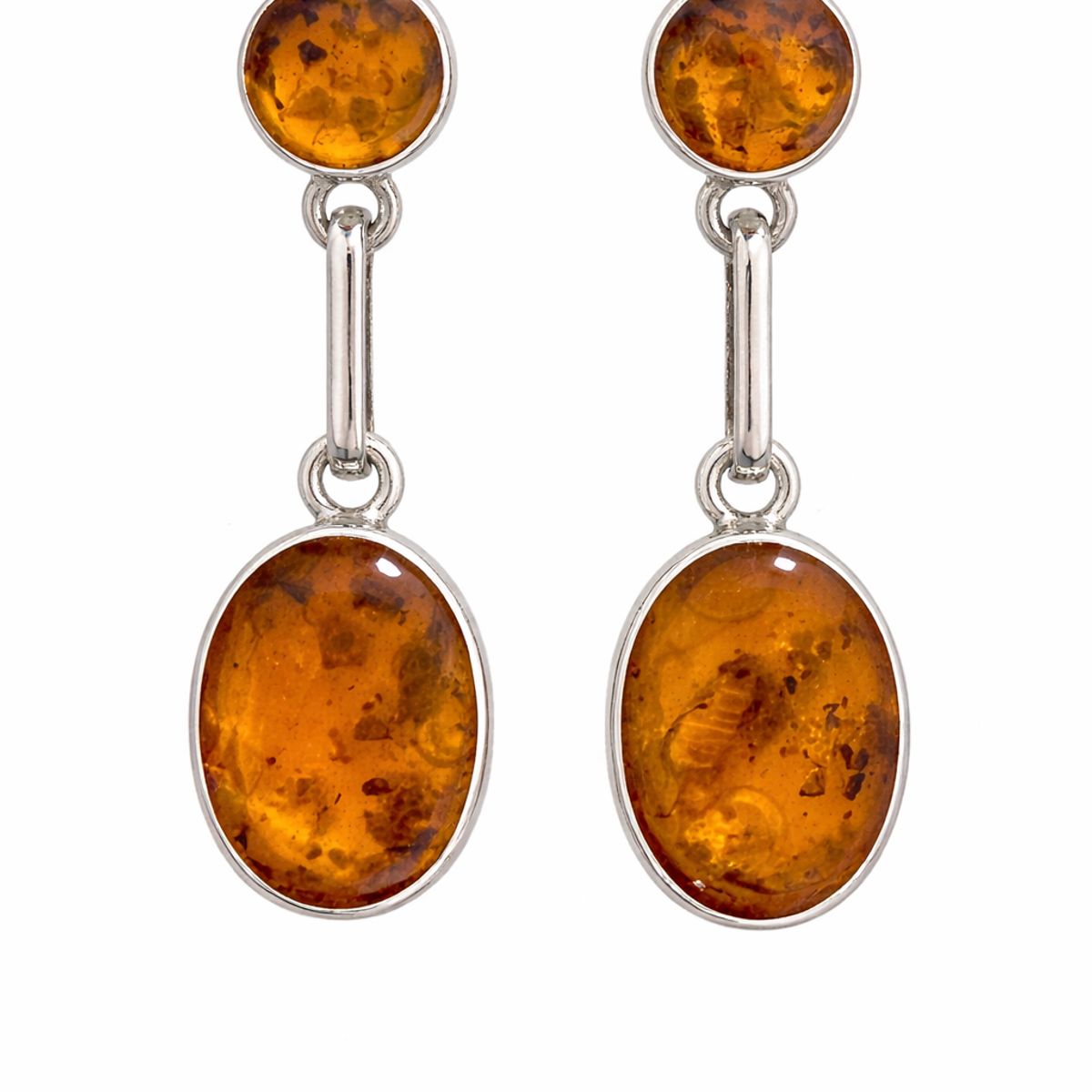 JIREH JOYAS - Aros Ámbar Ovalado Plata 950 Tornillo Mariposa Colgantes Mujer Elegantes Piedra Ámbar