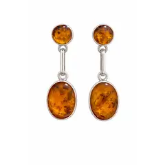 JIREH JOYAS - Aros Ámbar Ovalado Plata 950 Tornillo Mariposa Colgantes Mujer Elegantes Piedra Ámbar