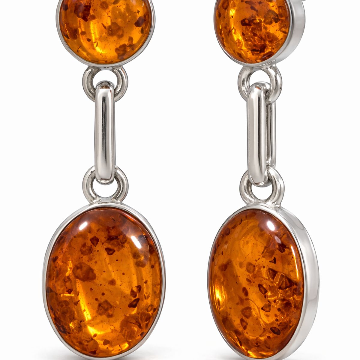 JIREH JOYAS - Aros Ámbar Ovalado Plata 950 Tornillo Mariposa Colgantes Mujer Elegantes Piedra Ámbar