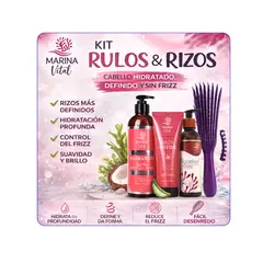 MARINA VITAL - Shampoo, Máscara 200 ml Y Locion Rulos Y Rizos MV+cepillo