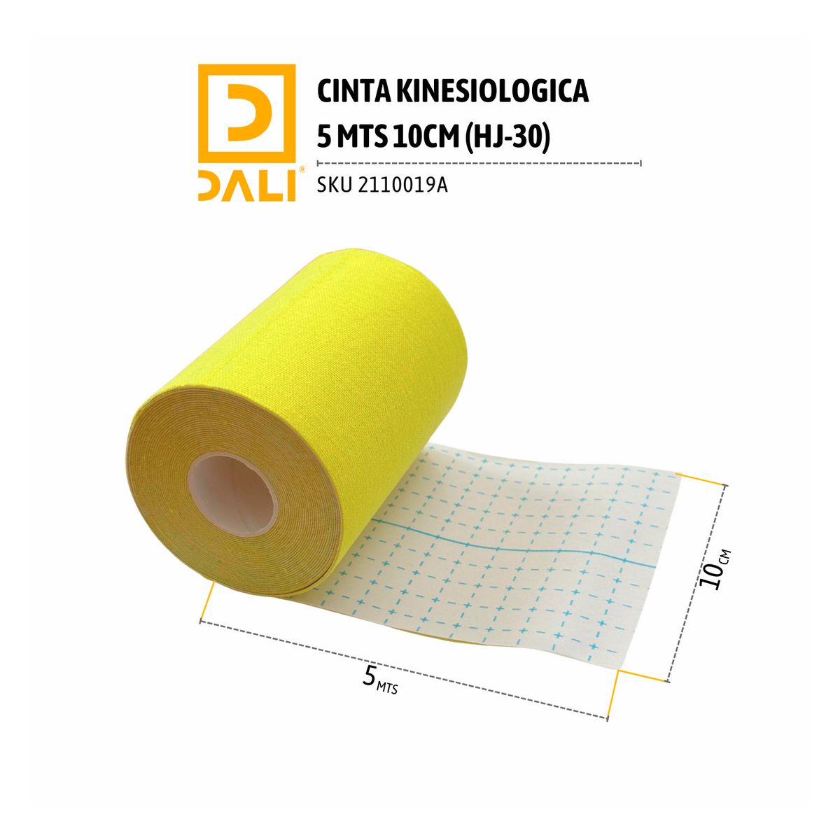 DALI - Cinta Kinesiológica 5m x 10cm Kinesio Tape Algodón Adhesivo Rehabilitación Deportiva Color Amarillo