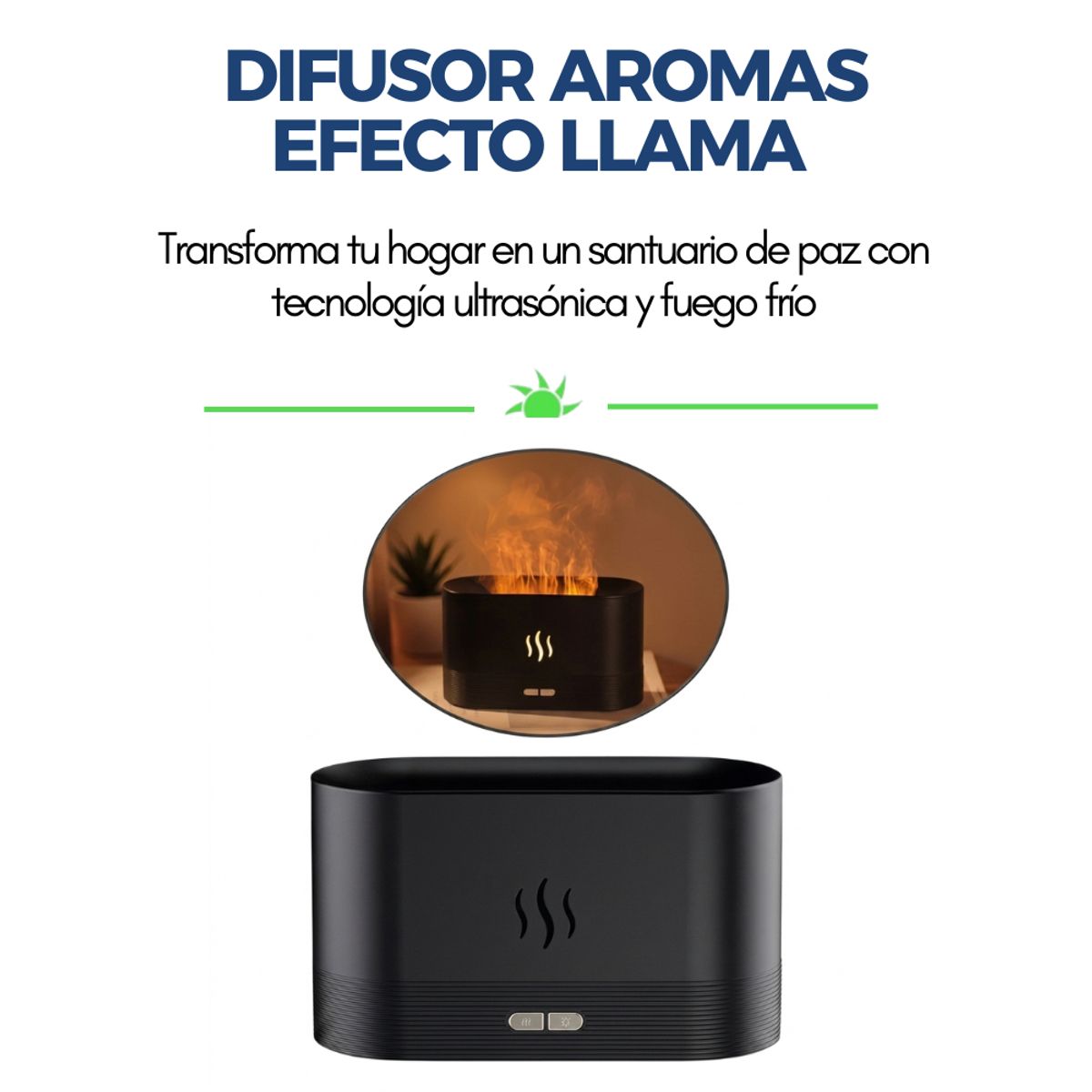 GENERICO - DIFUSOR DE AROMAS EFECTO LLAMA LED 180 ML – HUMIDIFICADOR ULTRASÓNICO PREMIUM