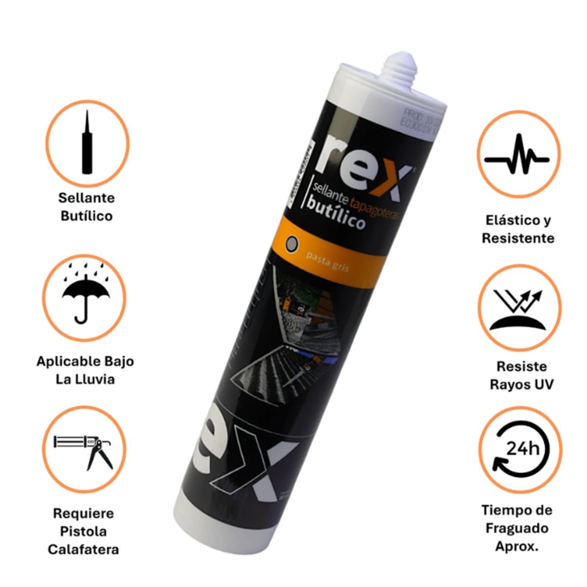 REX - Tapagoteras Rex Butílico gris 300 ml Sellador para Techos y Canaletas