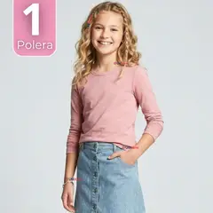 UTILISIMO - Camiseta Polera Bambú Cuello Redondo Rosado Claro Primera Capa Manga Larga Niña