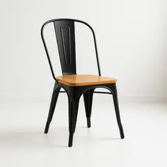 KLIK - Silla Tolix de Comedor o Terraza Exterior con asiento de madera Clara - Negra