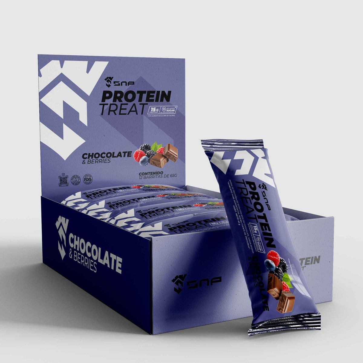 SNP New Power - Pack 12 Unidades Protein Treat Chocolate Berries 42gr