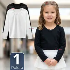 UTILISIMO - Camiseta Polera Algodón Cuello Redondo Primera Capa Manga Larga Colores Surtidos Niña