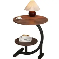 GENERICO - Mesa Lateral Circular de 2 Niveles Diseño Minimalista - Cafe