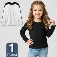 UTILISIMO - Camiseta Polera Algodón Cuello Redondo Primera Capa Manga Larga Colores Surtidos Niña