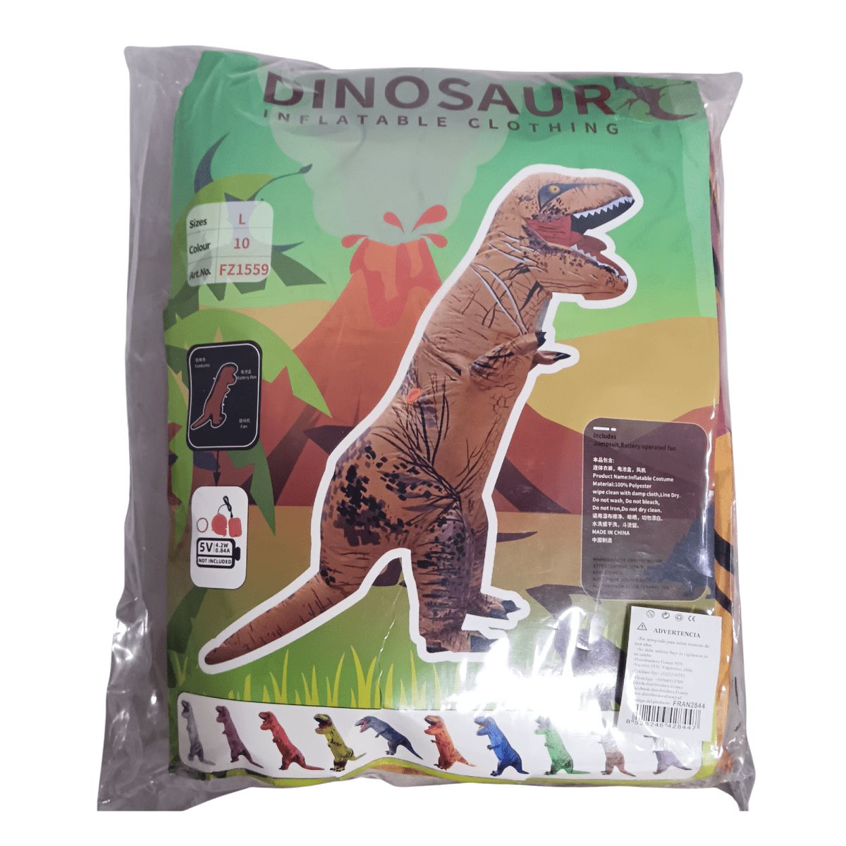 GENERICO - Disfraz Inflable Dinosaurio T-Rex Adulto 160-190 cm con Ventilador