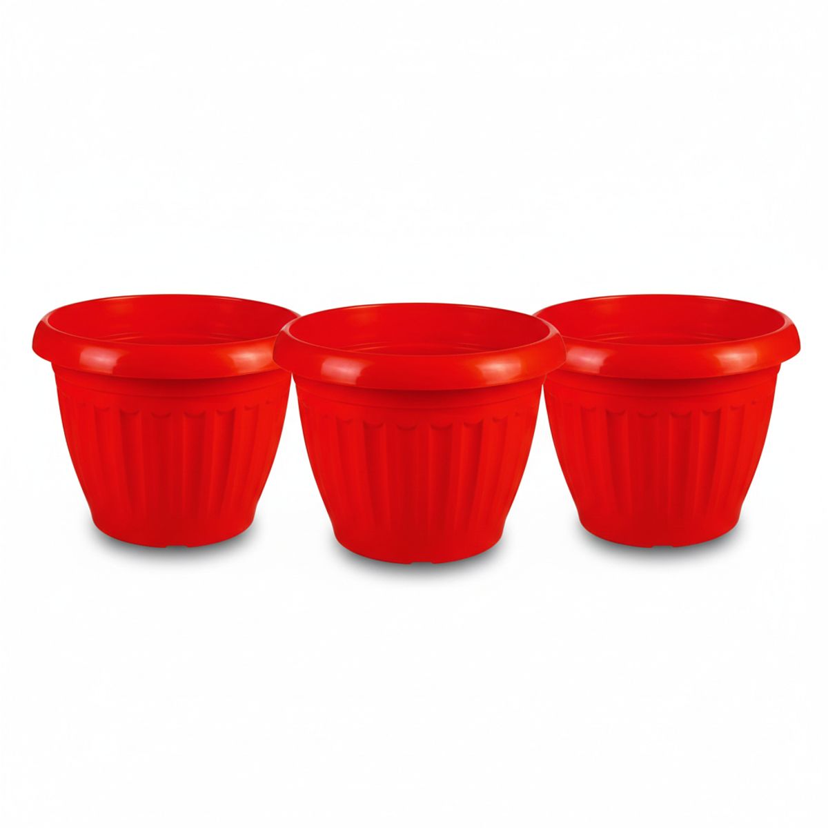 GENERICO - Pack 3 Maceteros Plástico Redondo Rojo 50 cm