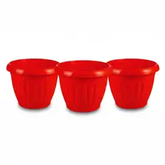 GENERICO - Pack 3 Maceteros Plástico Redondo Rojo 50 cm