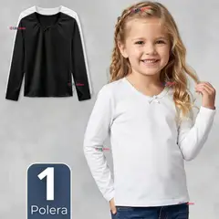 UTILISIMO - Camiseta Polera Algodón Cuello Redondo Primera Capa Manga Larga Colores Surtidos Niña
