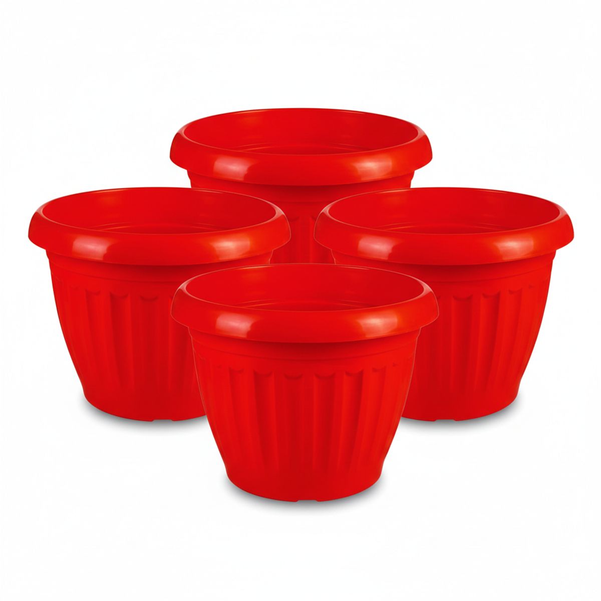 GENERICO - Pack 4 Maceteros Plástico Redondo Rojo 50 cm