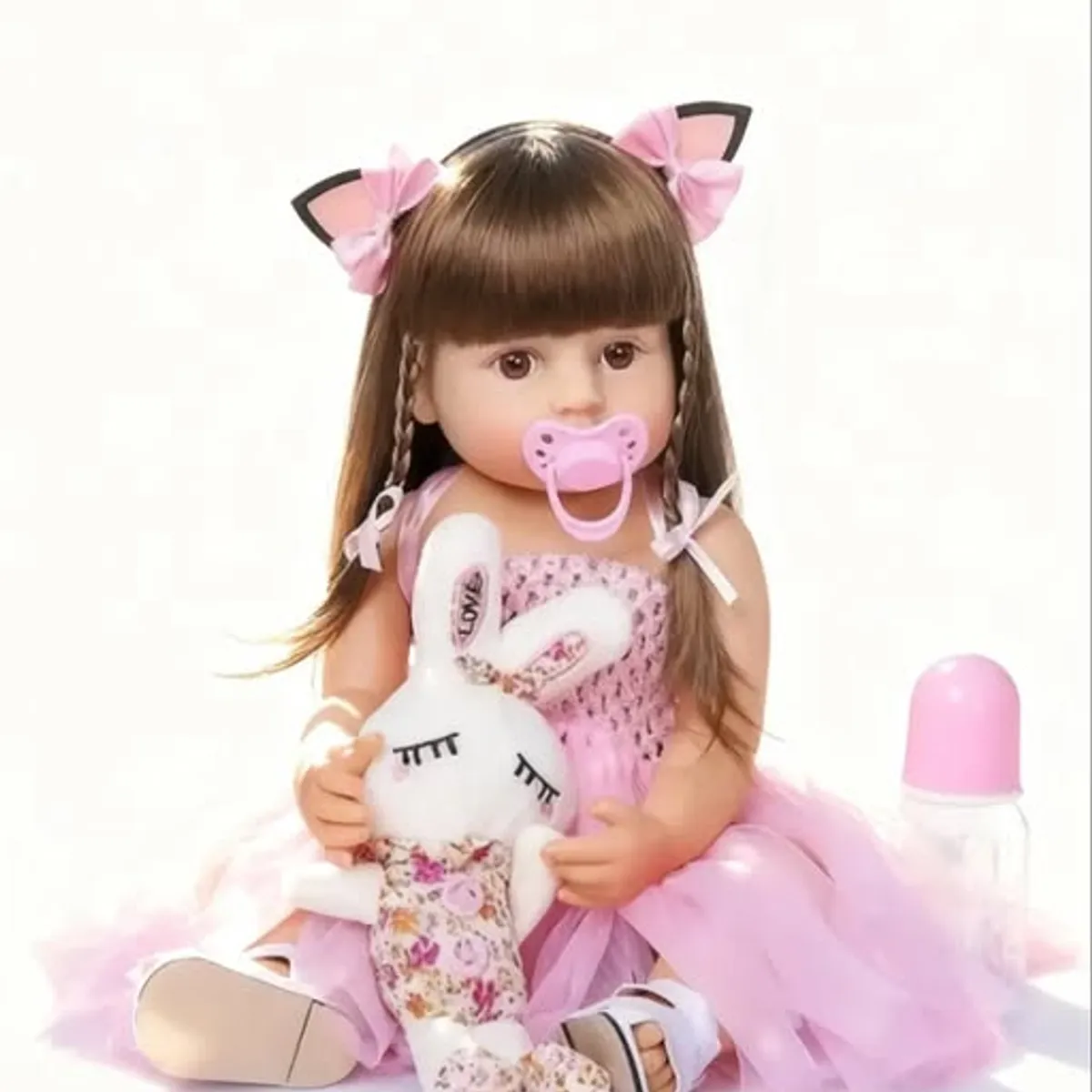 GENERICO - Muñeca reborn realista de silicona 55cm lavable con accesorios  pañal, cintillo, peluche, zapatillas...