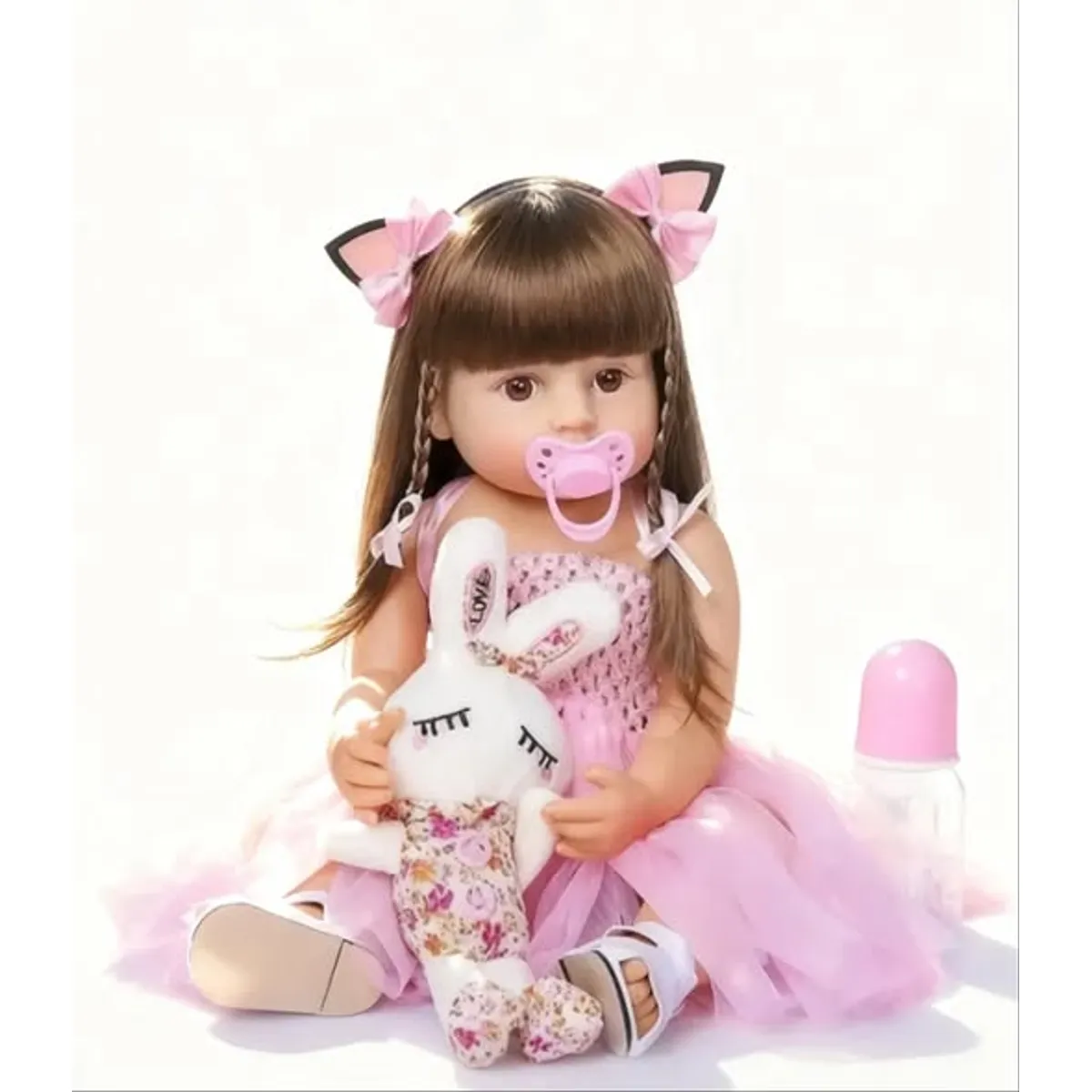 GENERICO - Muñeca reborn realista de silicona 55cm lavable con accesorios  pañal, cintillo, peluche, zapatillas...