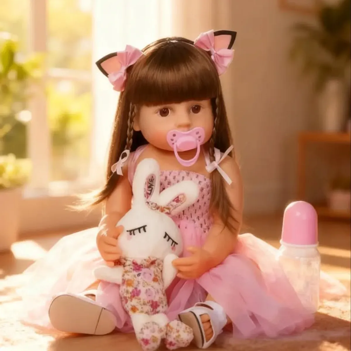 GENERICO - Muñeca reborn realista de silicona 55cm lavable con accesorios  pañal, cintillo, peluche, zapatillas...