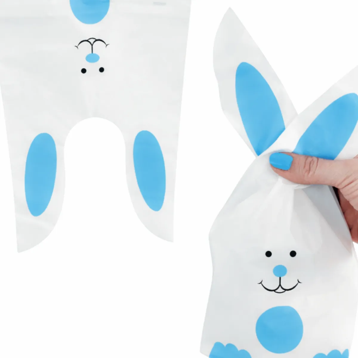 PASTELERIUSCL - 100 Bolsas De Plástico Para Dulces De Pascua Bolsa Con Diseño De Conejo De Pascua 22x13cm Bolsas - Azul - 22X13CM