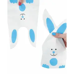 PASTELERIUSCL - 100 Bolsas De Plástico Para Dulces De Pascua Bolsa Con Diseño De Conejo De Pascua 22x13cm Bolsas - Azul - 22X13CM