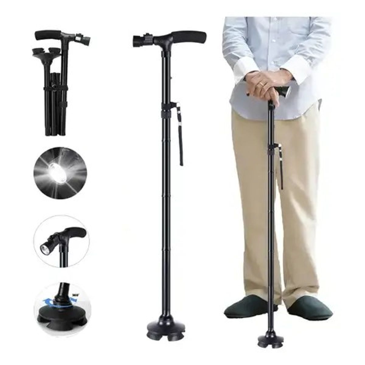 MOVI - Bastón Ortopédico Plegable Con Luz Led -Movilidad Segura y Confortable