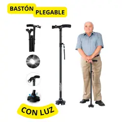 MOVI - Bastón Ortopédico Plegable Con Luz Led -Movilidad Segura y Confortable