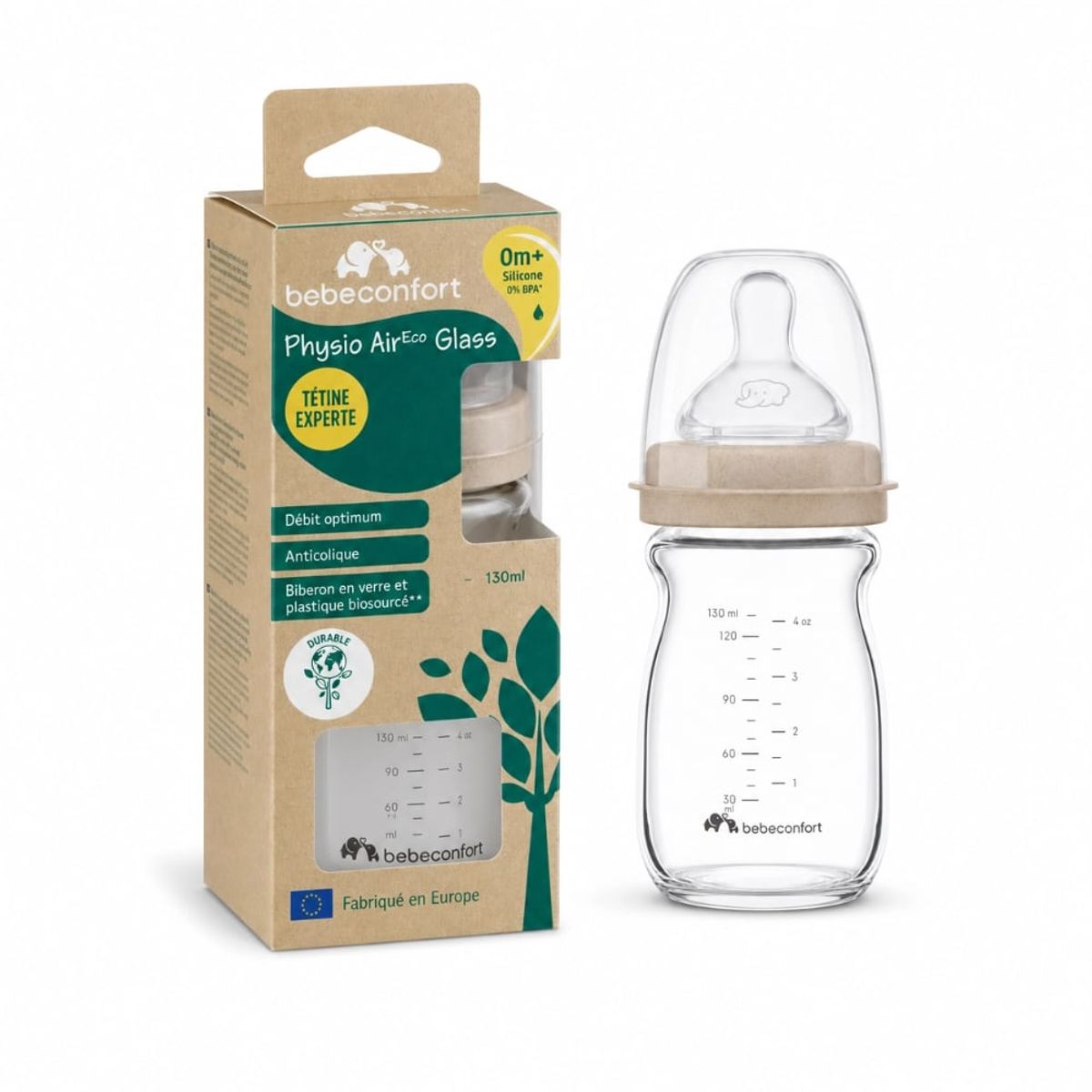 BEBE CONFORT - Mamadera Physio Aircare Vidrio 130ml 0m+ BEBE CONFORT