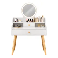 GENERICO - Tocador maquillaje moderno con espejo Luz LED, 2 cajones