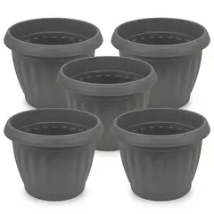 GENERICO - Pack 5 Maceteros Plástico Redondo Gris 8 cm.