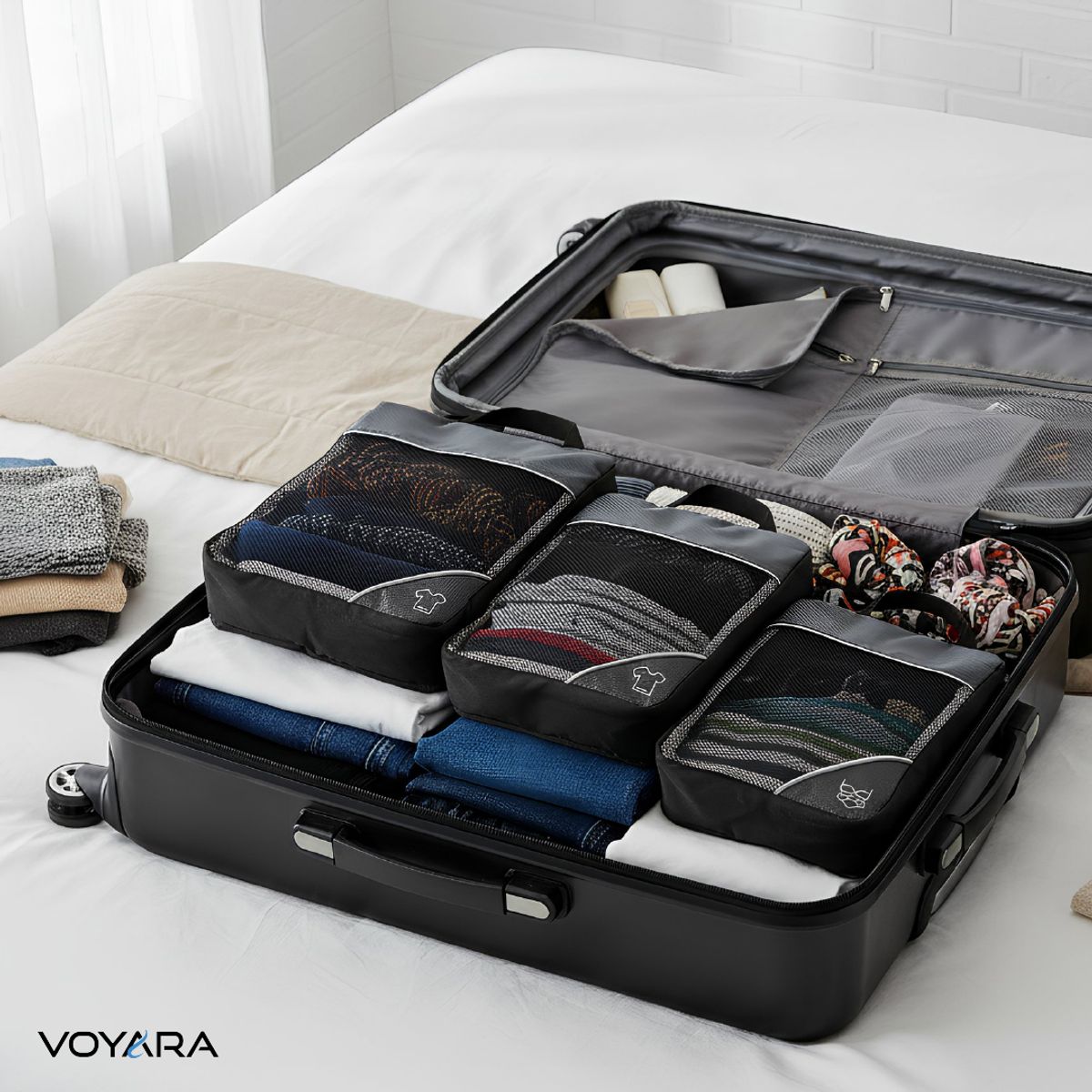 VOYARA - Set 3 Organizadores de Equipaje para Viajes Gris Voyara