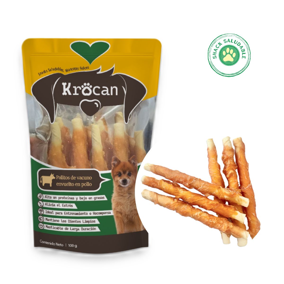 GENERICO - Snack Natural para Perros Vacuno Envueltos en Pollo Palitos 100 gr Krocan