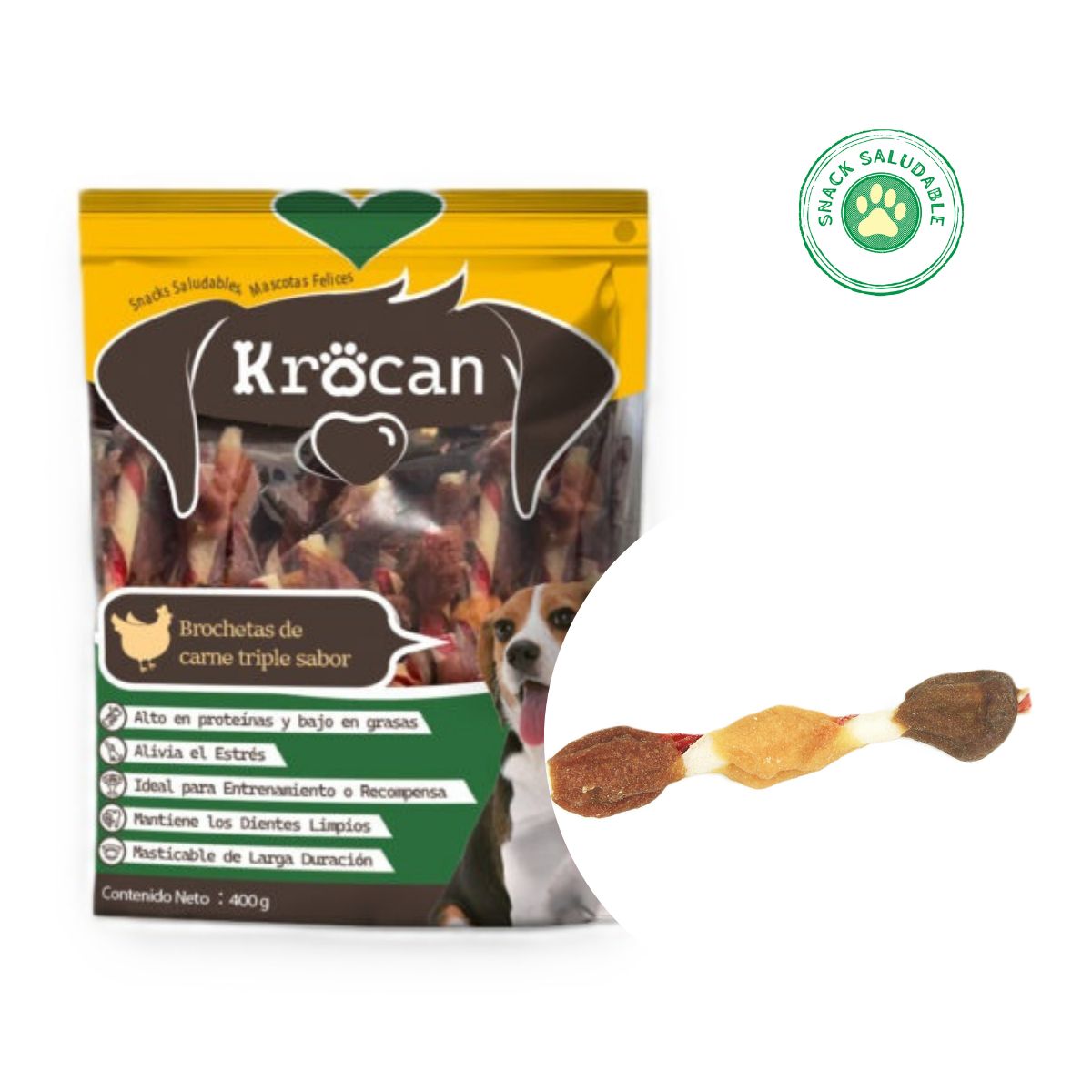 KROCAN - Snack Natural para Perros Carne Triple Sabor Brochetas 400 gr Krocan